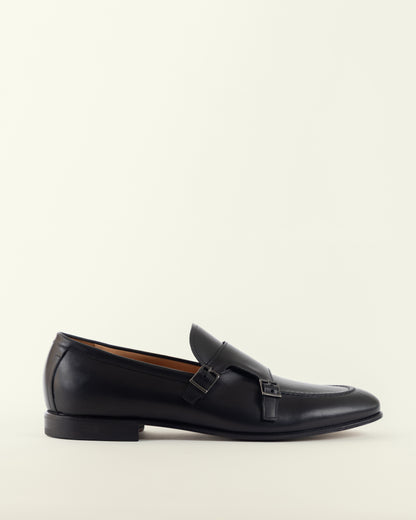 Black Leather Double Monk Strap