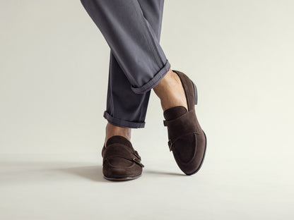 Dark Chocolate Espresso Suede Double Monk Strap