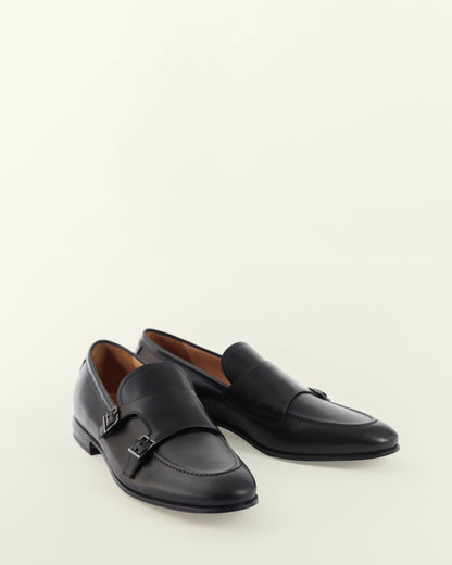 Black Leather Double Monk Strap