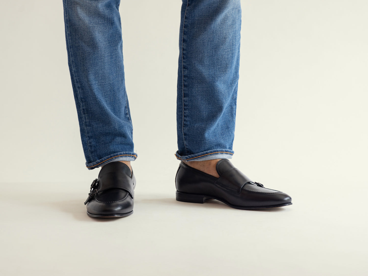 Black Leather Double Monk Strap
