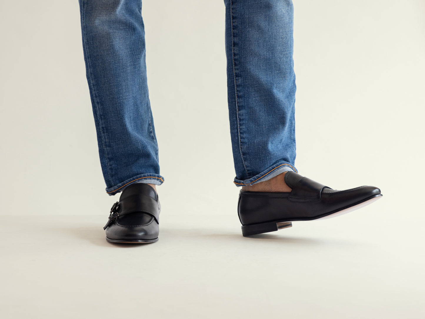 Black Leather Double Monk Strap