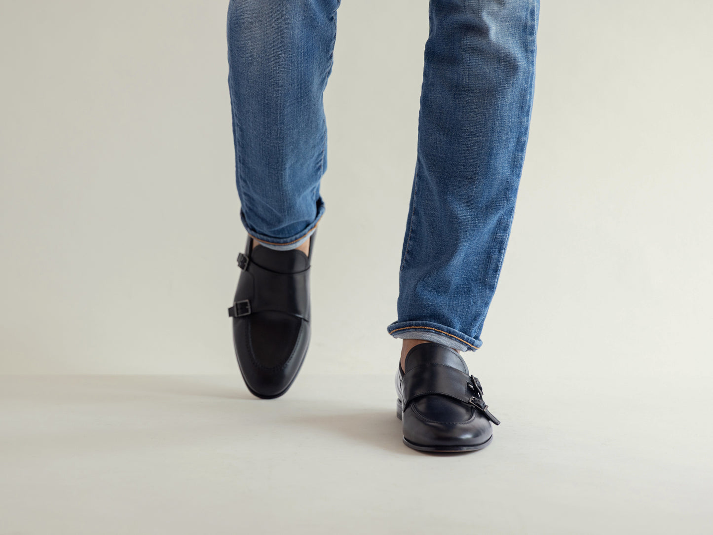 Black Leather Double Monk Strap